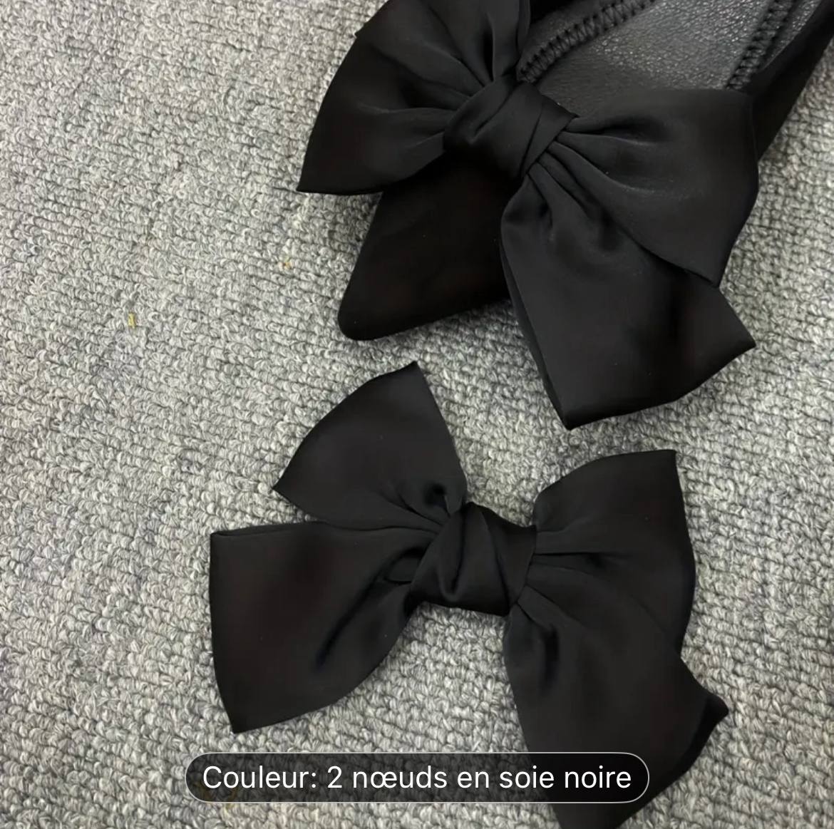 IMG_20250918_120932_793 A03   Breloques à chaussures en soie noire à nœud, décorations à boucle amovibles en polyester, pour talons hauts et plates, accessoire cadeau festif – Image 1