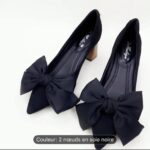 A03   Breloques à chaussures en soie noire à nœud, décorations à boucle amovibles en polyester, pour talons hauts et plates, accessoire cadeau festif – Image 4