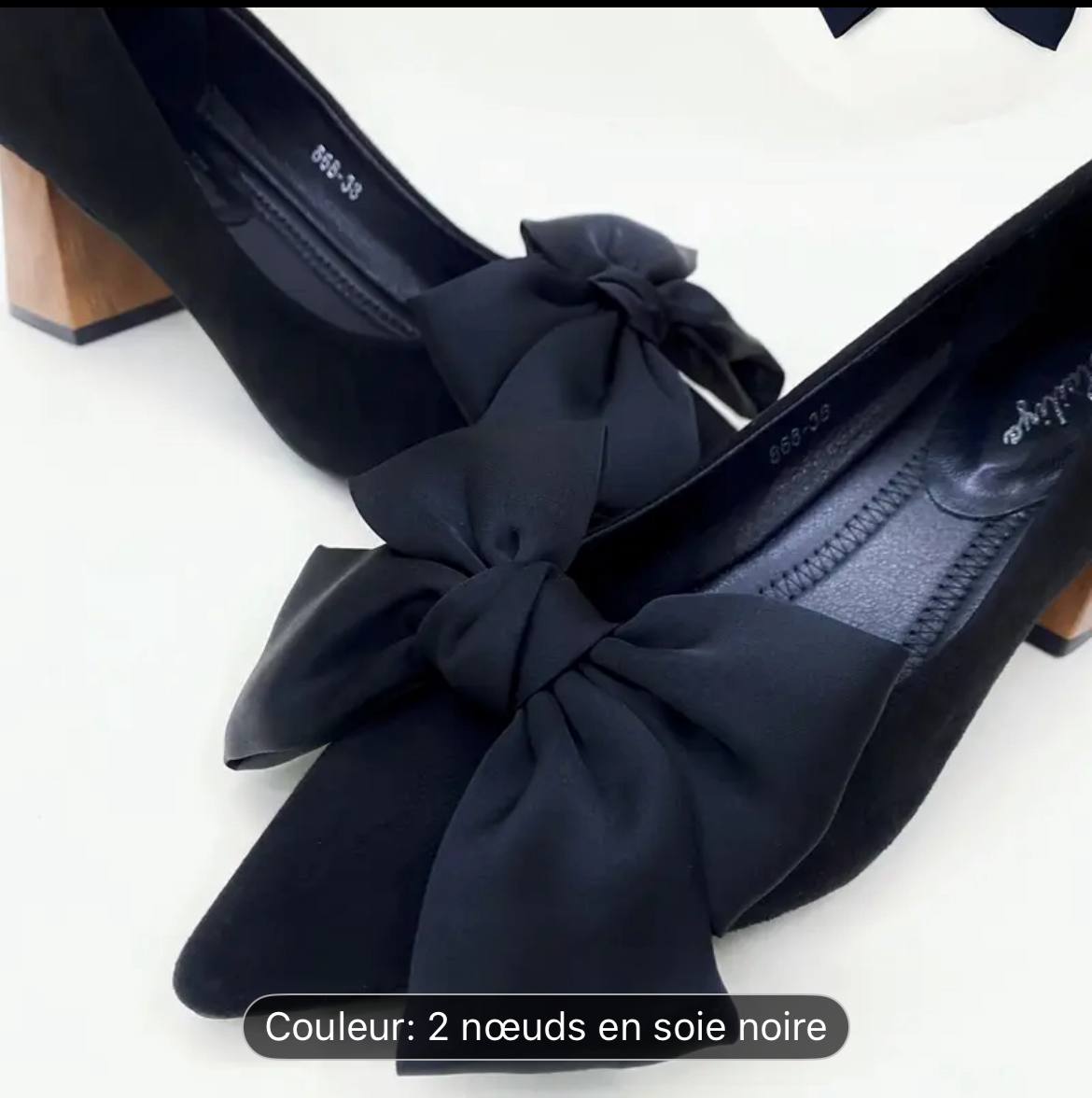 IMG_20250918_120941_000 A03   Breloques à chaussures en soie noire à nœud, décorations à boucle amovibles en polyester, pour talons hauts et plates, accessoire cadeau festif – Image 2