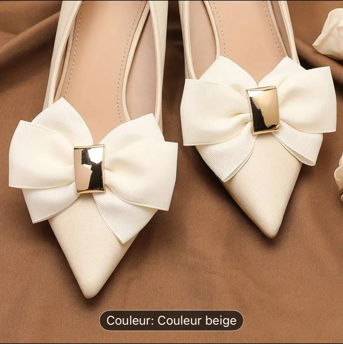 IMG_20250918_120951_084 A04    Clips de Chaussures Élégants à Nœud - Accessoires Détachables à la Mode pour Talons Hauts & Ballerines, Cadeau Parfait pour Femmes et Filles  Blanc – Image 2